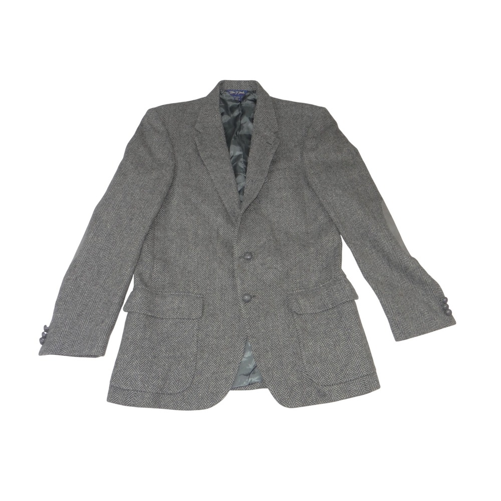 VTG West End Mens Grey Herringbone Tweed Blazer Elbow Patches Sport Coat 42L